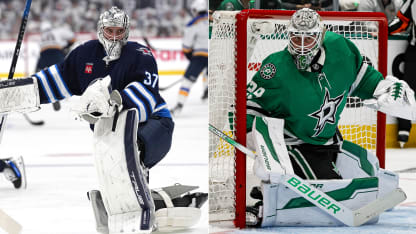 Jake Oettinger Connor Hellebuyck goalie matchup 2025 second round