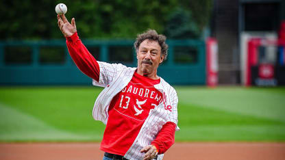 Guy Gaudreau throws 1st pitch at Phillies game