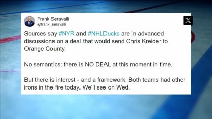 Ducks and Rangers are close to a deal with Kreider