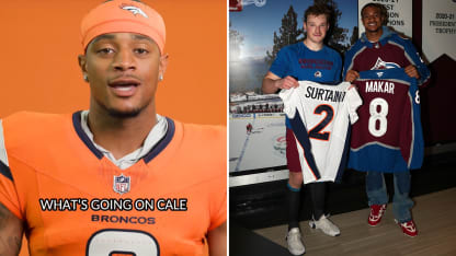 Denver's Pat Surtain II congratulates Cale Makar on Norris Trophy win